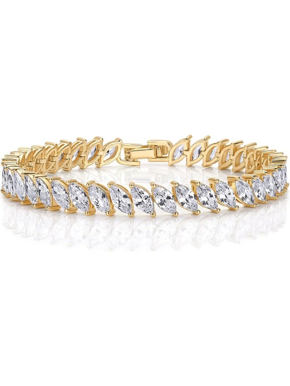 14K Gold Plated Marquise Cut Tennis Bracelet for Women, Sparkling CZ Jewelry